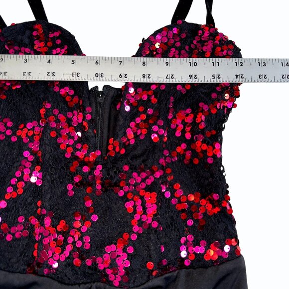h:ours Revolve Felly Sequin Bodysuit Womens Size XXS Fuschia Black Plunging - Picture 9 of 11